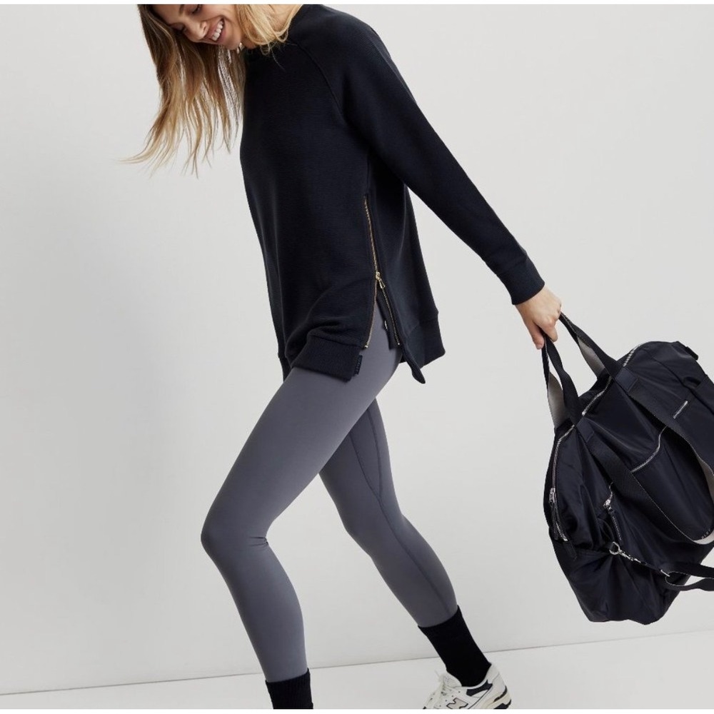 A10 Varley Manning Sweatshirt Black Ribbed Zip Pullover‎ Crewneck Long Sleeve XS